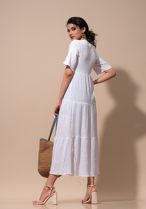 KARA V NECK LAYERD WHITE DRESS